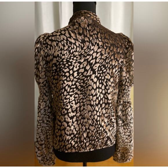 Walter Baker V-Neck Flocked Brown and Tan Blouse Size S - Picture 4 of 6